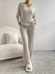 Women's Knit Sweater Set Wide Leg Pants