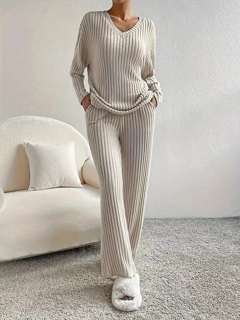 Women's Knit Sweater Set Wide Leg Pants