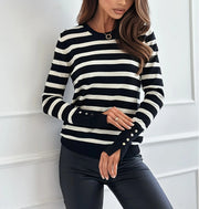 Women's Ribbed Knit Striped Crewneck Fall Sweater