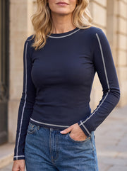 Women's Cropped Ribbed Top Contrast Exposed Seams
