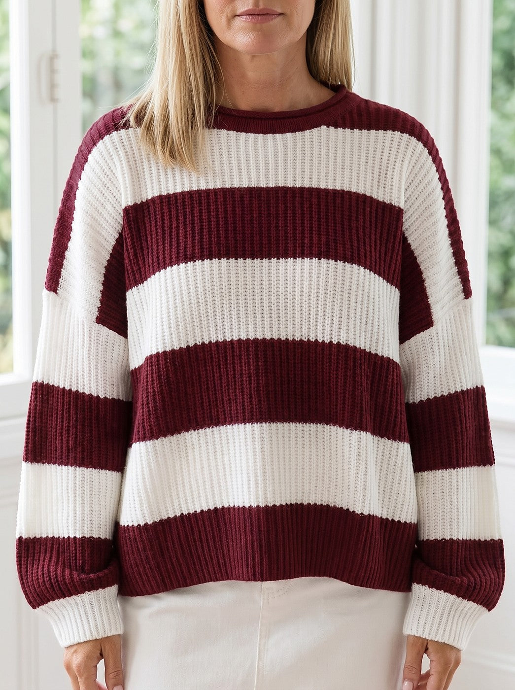 Women's Oversized Wide Stripe Chunky Knit Sweater