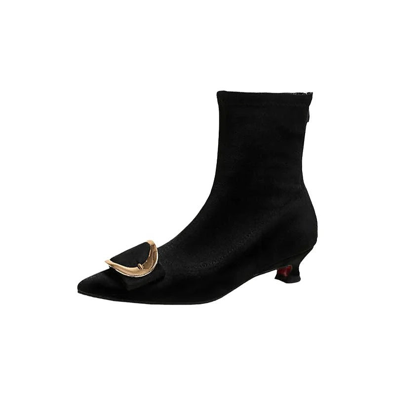 Women's Stretch Velvet Kitten Heel Booties
