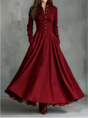 Women's Draped Midi Dress with Button Front