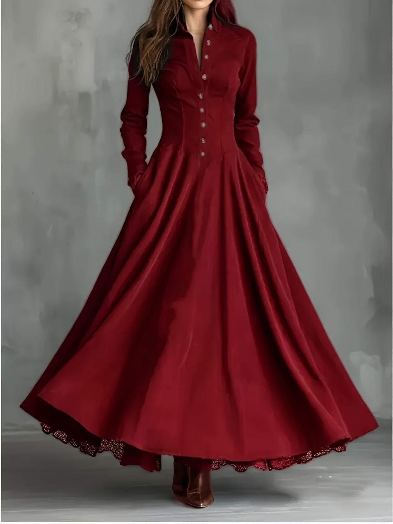 Women's Draped Midi Dress with Button Front