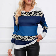 Women's Leopard Colorblock Long Sleeve Knit Top