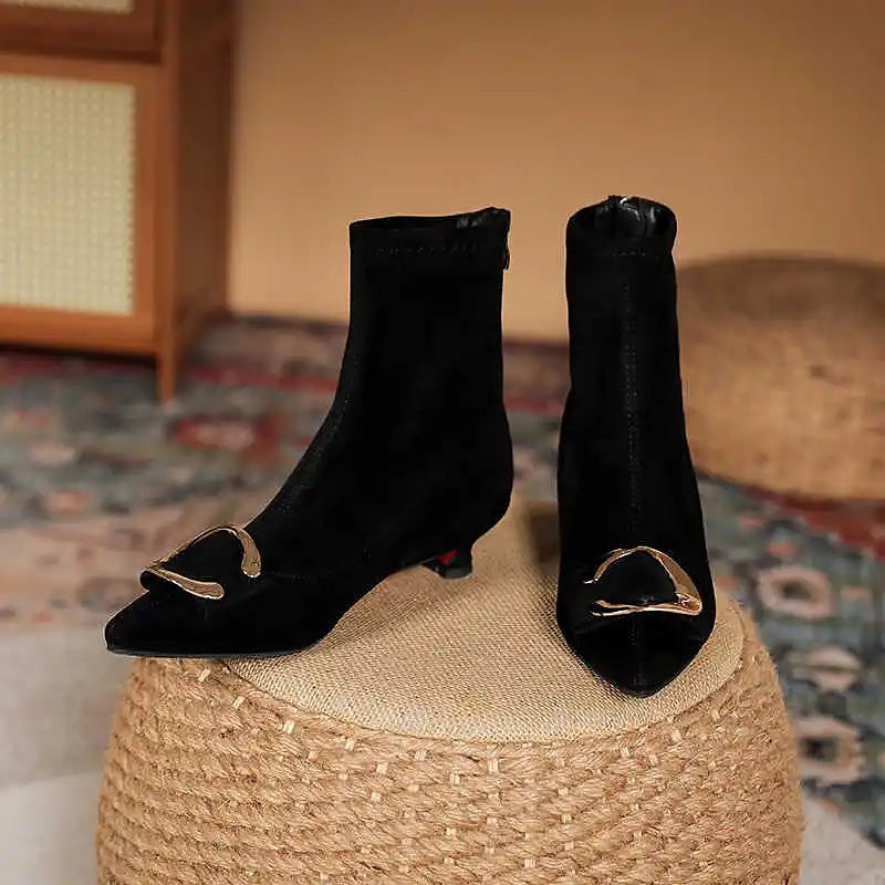 Women's Stretch Velvet Kitten Heel Booties