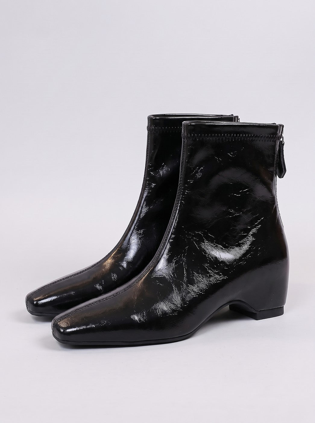 Women's Patent Square Toe Low Heel Boots