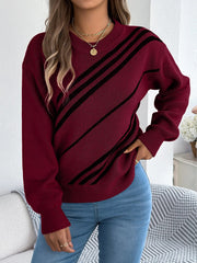 Women's Diagonal Stripe Balloon Sleeve Sweater