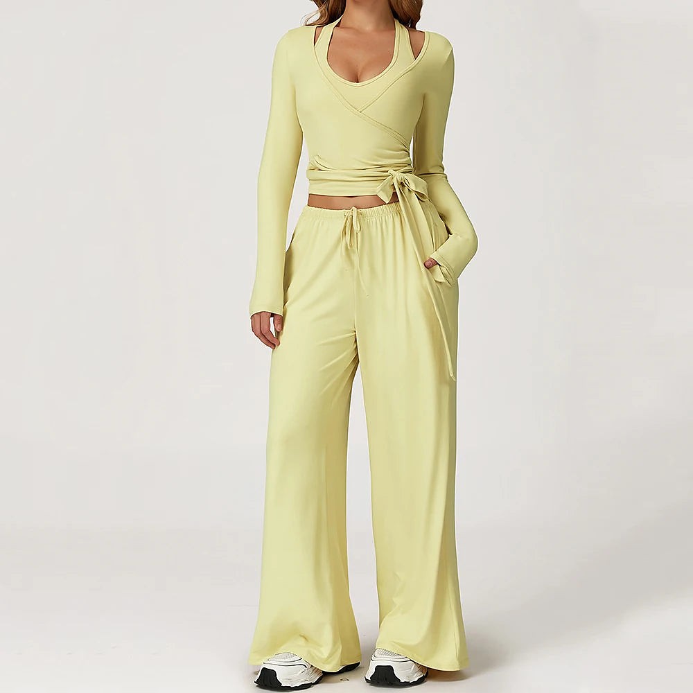 Women's 2 Piece Wrap Top Pants Set