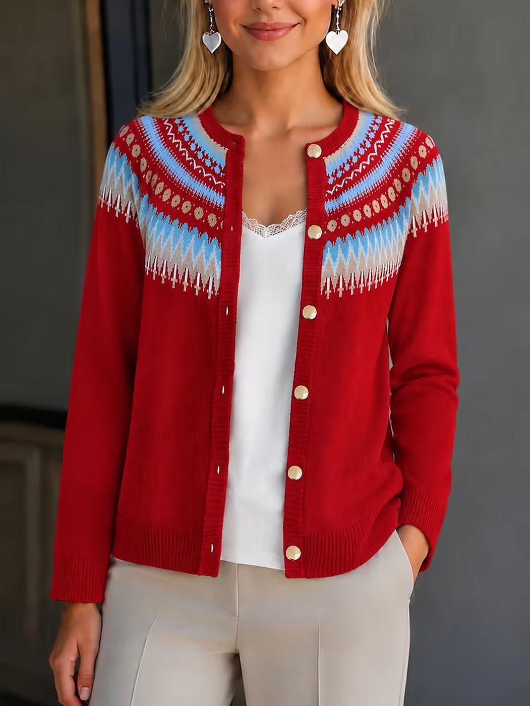Women's Fair Isle Button Front Cardigan