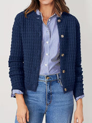 Women's Waffle Knit Cardigan with Metal Buttons