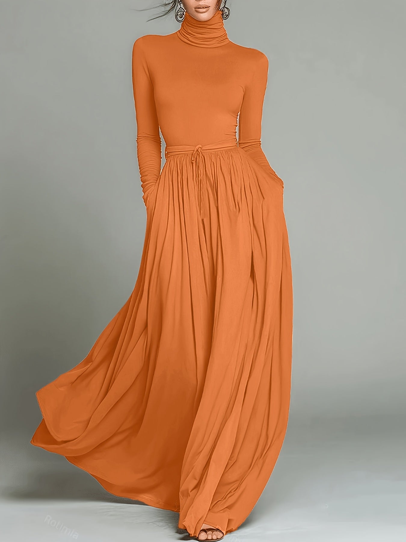Women's Vintage Neckline Evening Dress in Orange