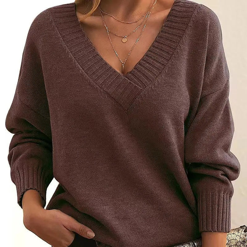 Women's Wide Rib V Neckline Pullover Sweater