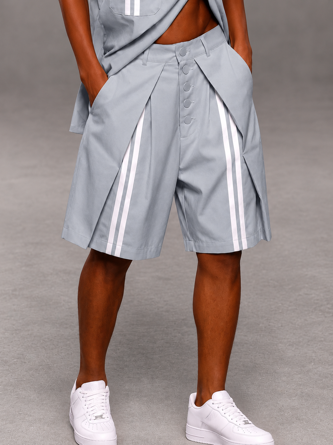 Men's Casual Patchwork Detail Button-Front Shorts