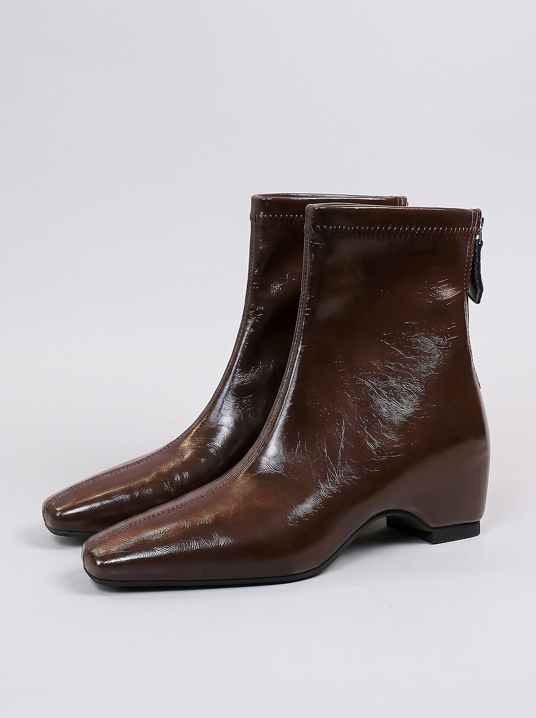 Women's Patent Square Toe Low Heel Boots