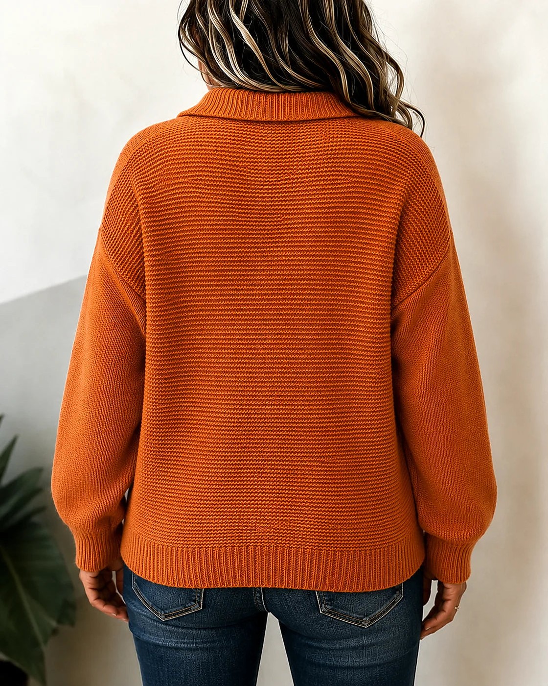 Women's Cable Knit Johnny Collar Polo Sweater