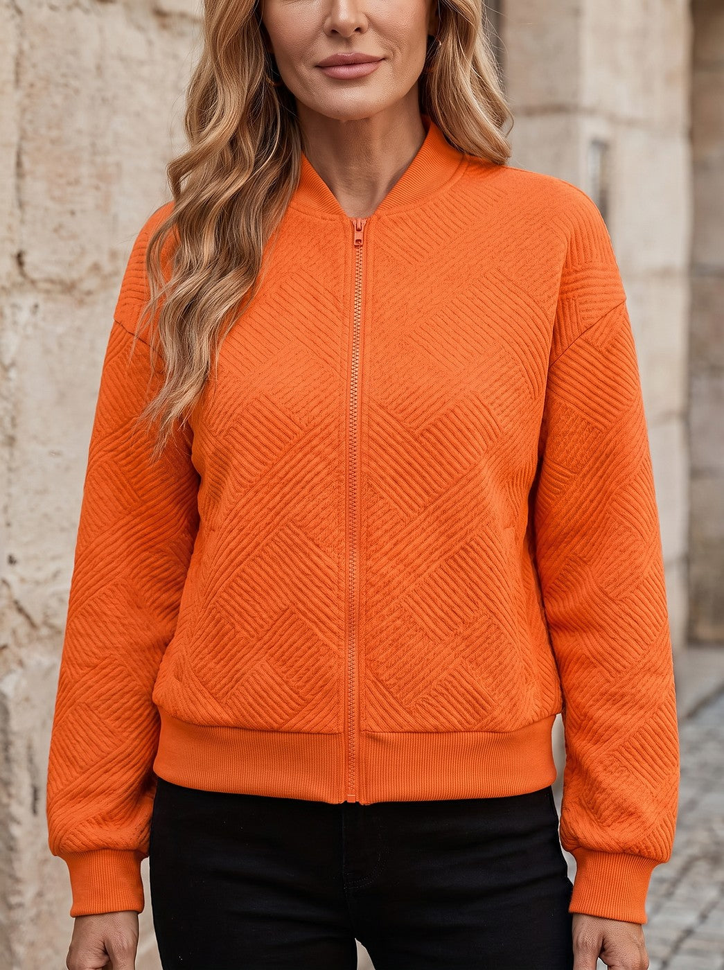 Women's Textured Sweater Knit Bomber Jacket