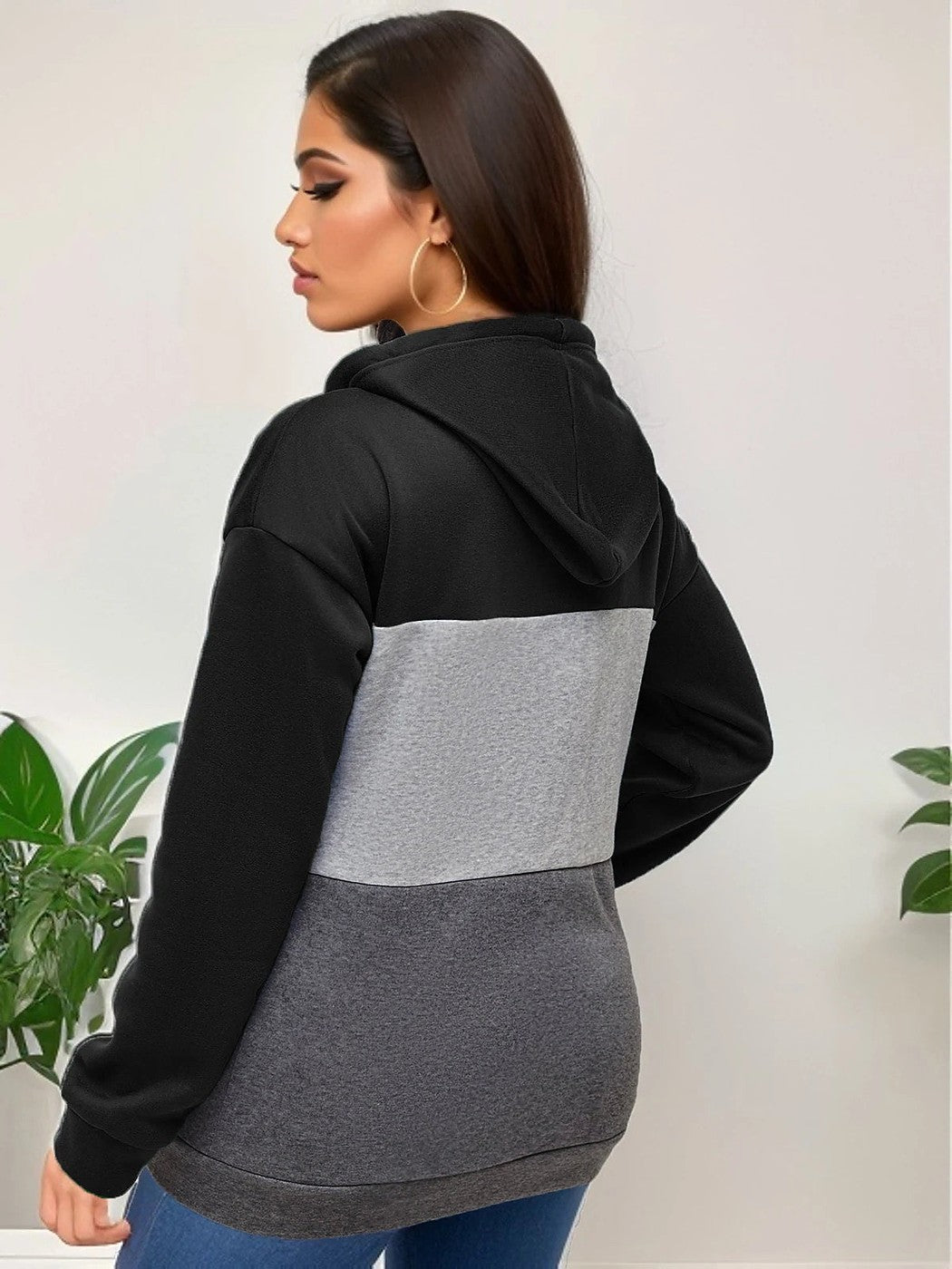 Women's Color Block Half Zip Fleece Hoodie
