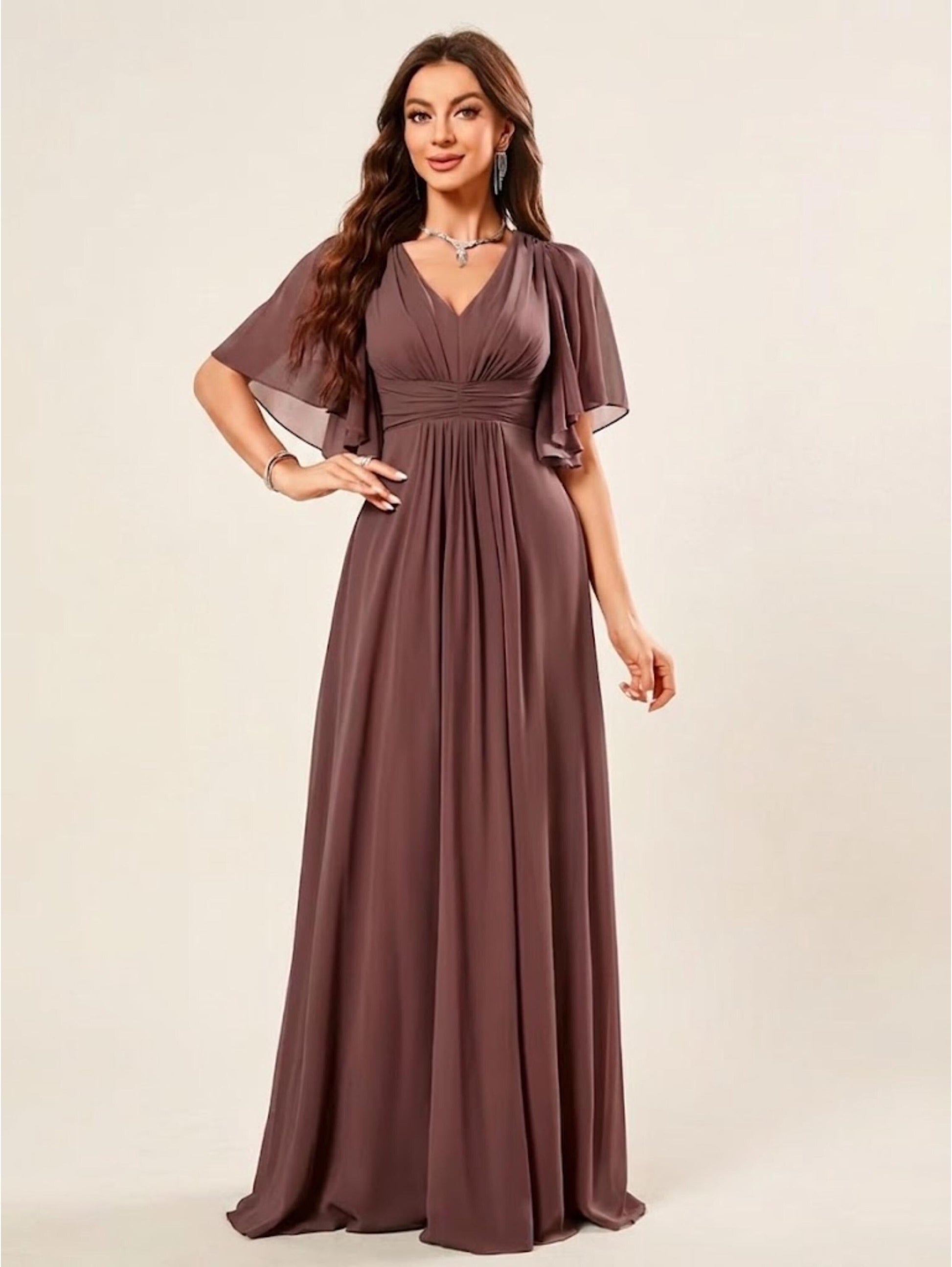 Women's Vintage Neckline Evening Dress in Mauve