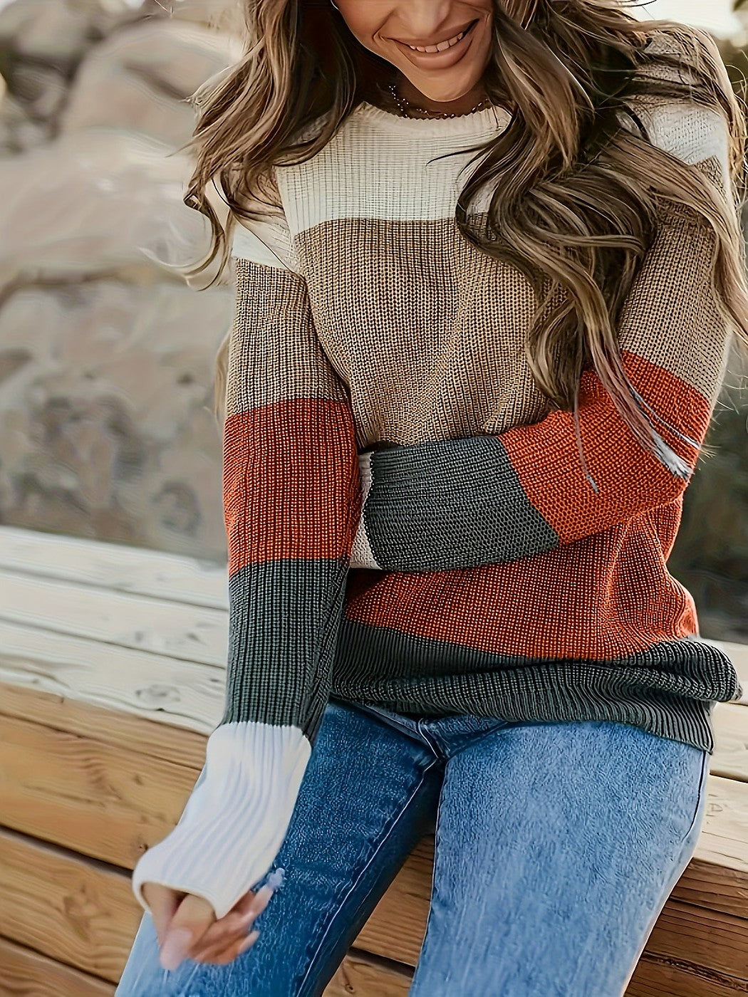 Women's Four Tone Colorblock Pullover Sweater