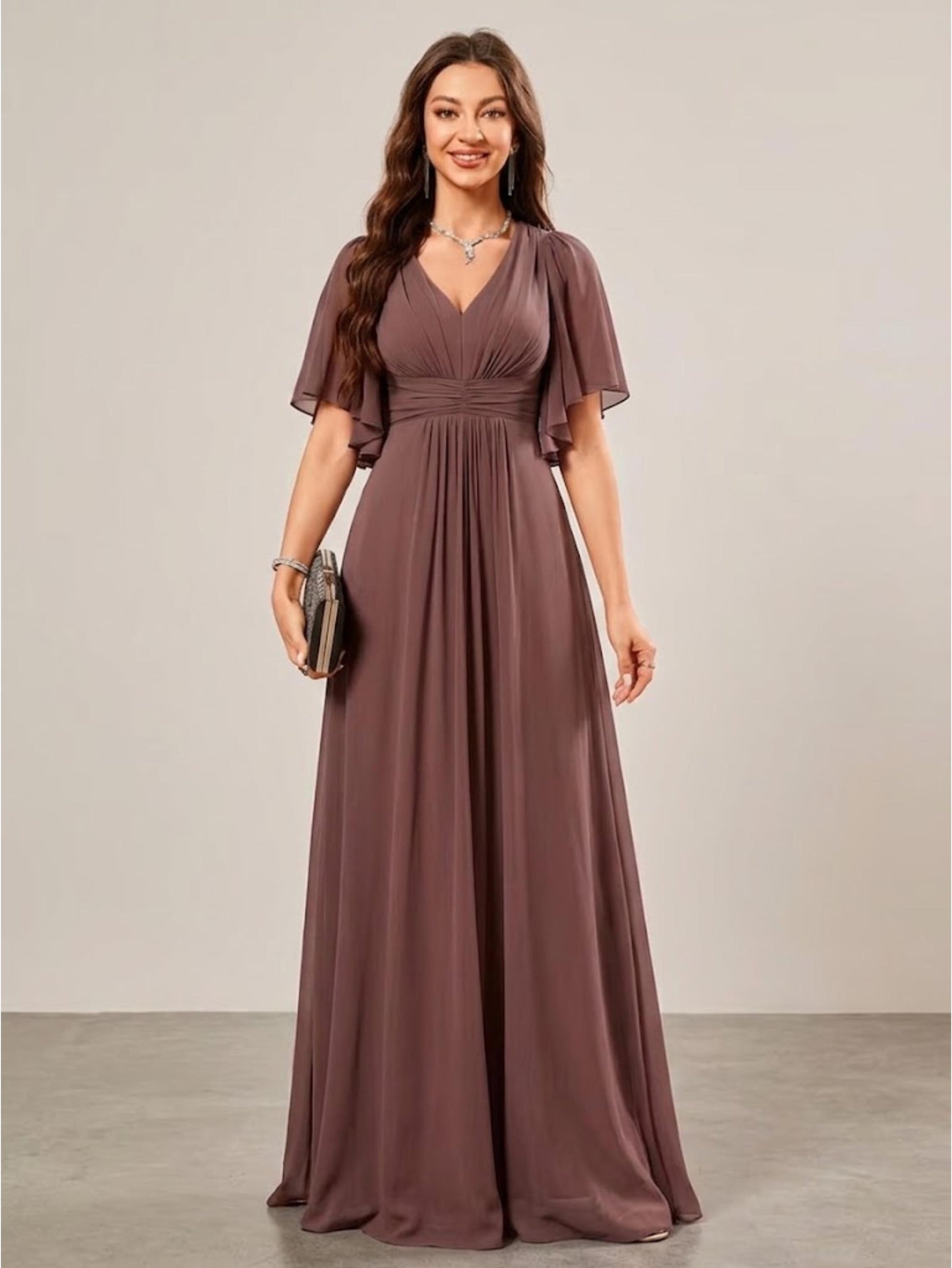 Women's Vintage Neckline Evening Dress in Mauve