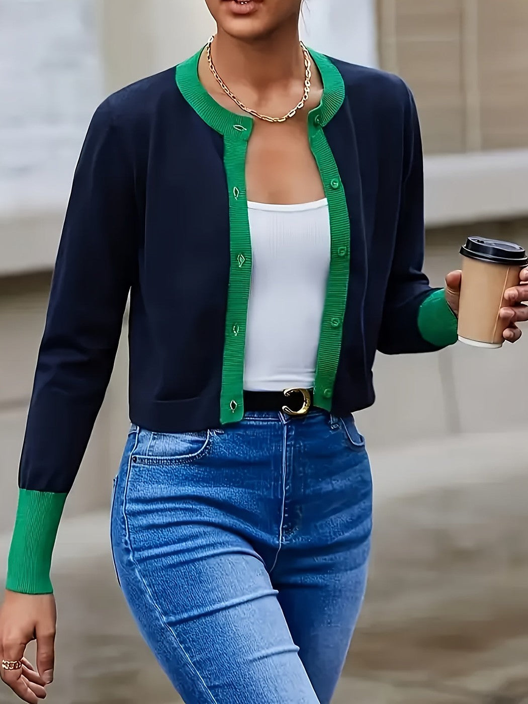 Women's Contrast Trim Fall Knit Cardigan