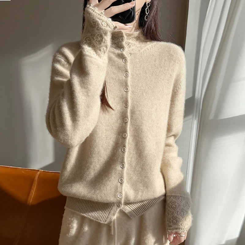 Women's Mohair Button Up Cardigan Mock Neck