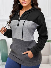 Women's Color Block Half Zip Fleece Hoodie