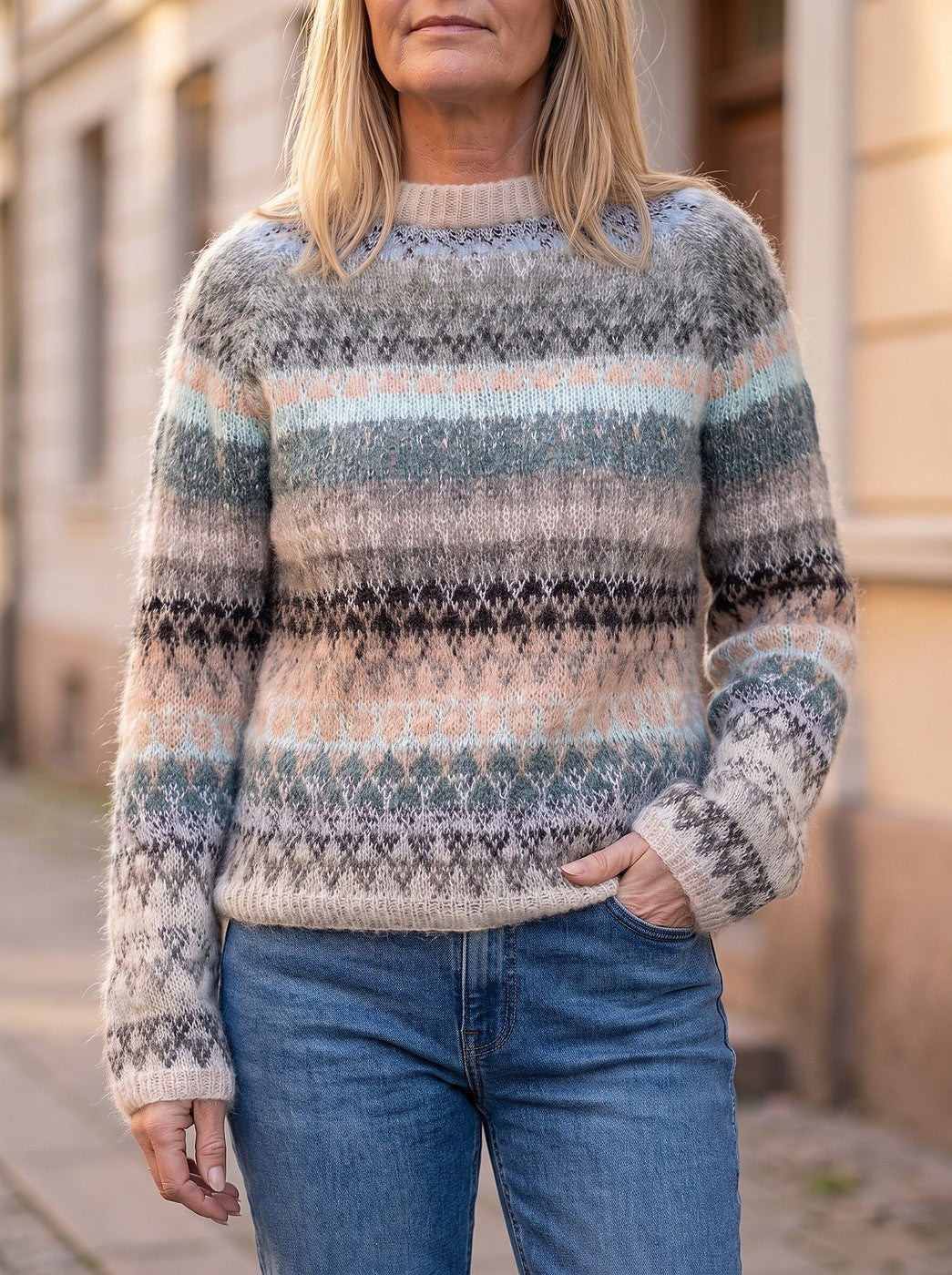 Women's Nordic Stripe Brushed Mock Neck Sweater