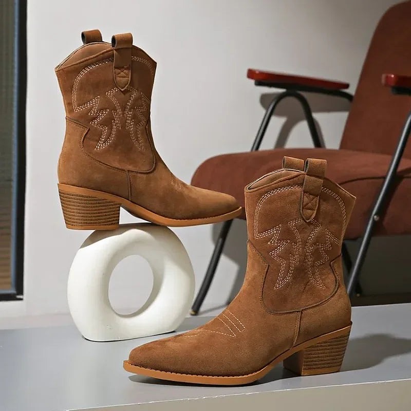 Women's Faux Suede Western Ankle Booties