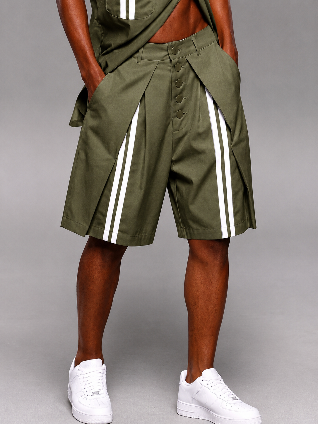 Men's Casual Patchwork Detail Button-Front Shorts