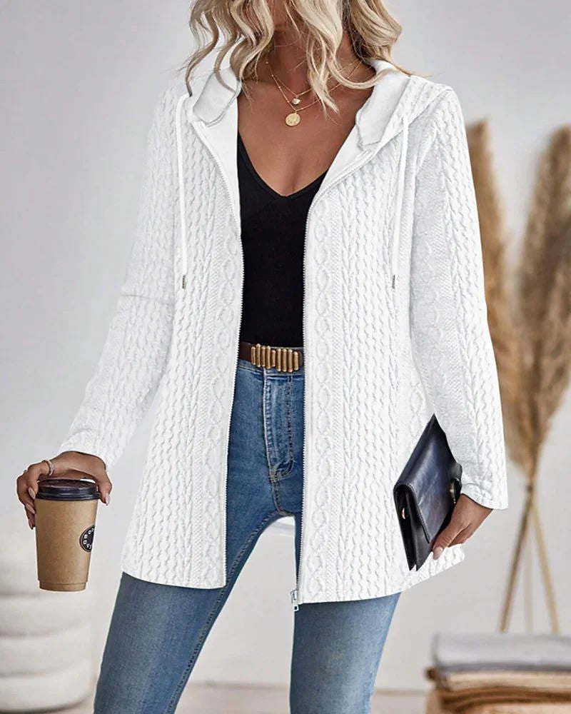 Women's Cable Knit Zip Up Hooded Cardigan