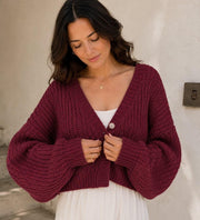 Women's Cropped Chunky Knit Cardigan
