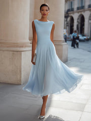 Women's Cowl Neck Pleated Flowy Midi Dress
