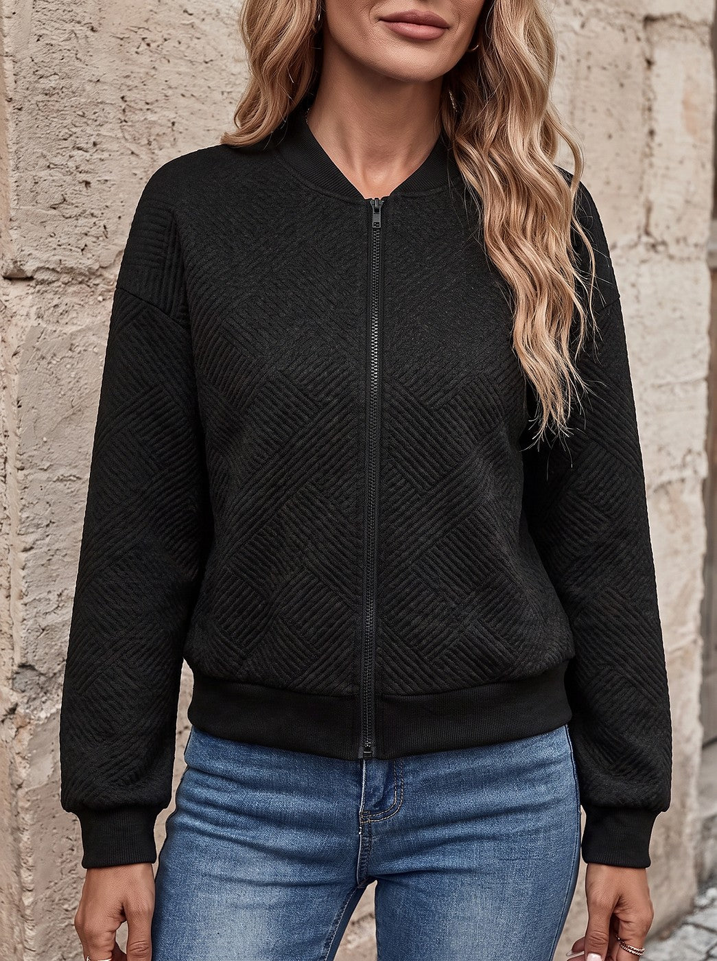 Women's Textured Sweater Knit Bomber Jacket