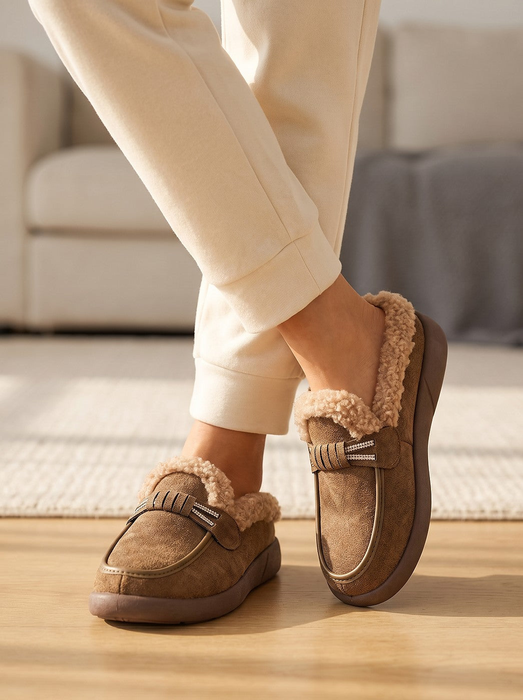 Women's Faux Suede Moccasin Slippers Fur Lined