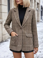 Women's Plaid Notch Lapel Single Button Blazer