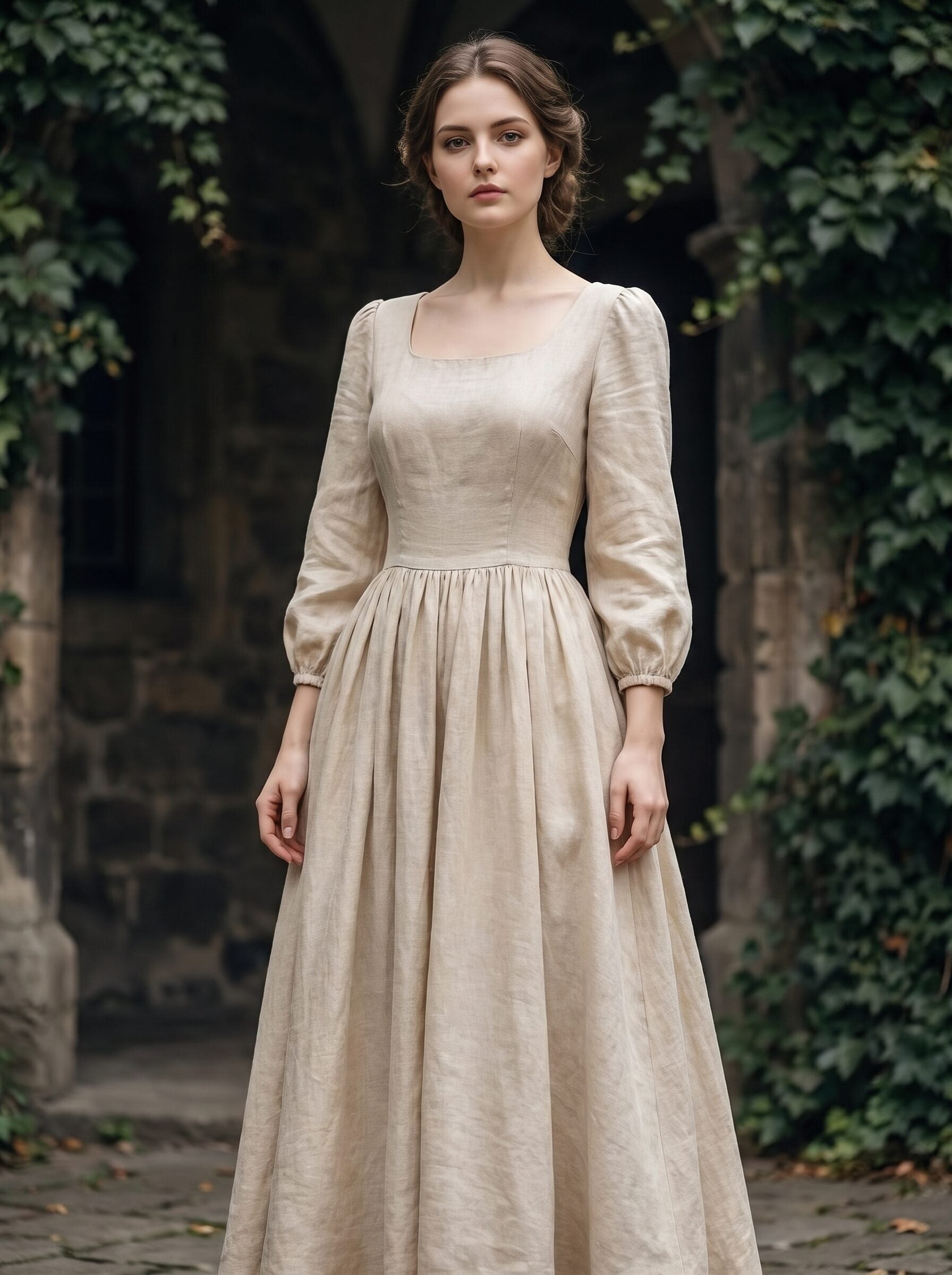 Women's Linen Square Neck Maxi Dress