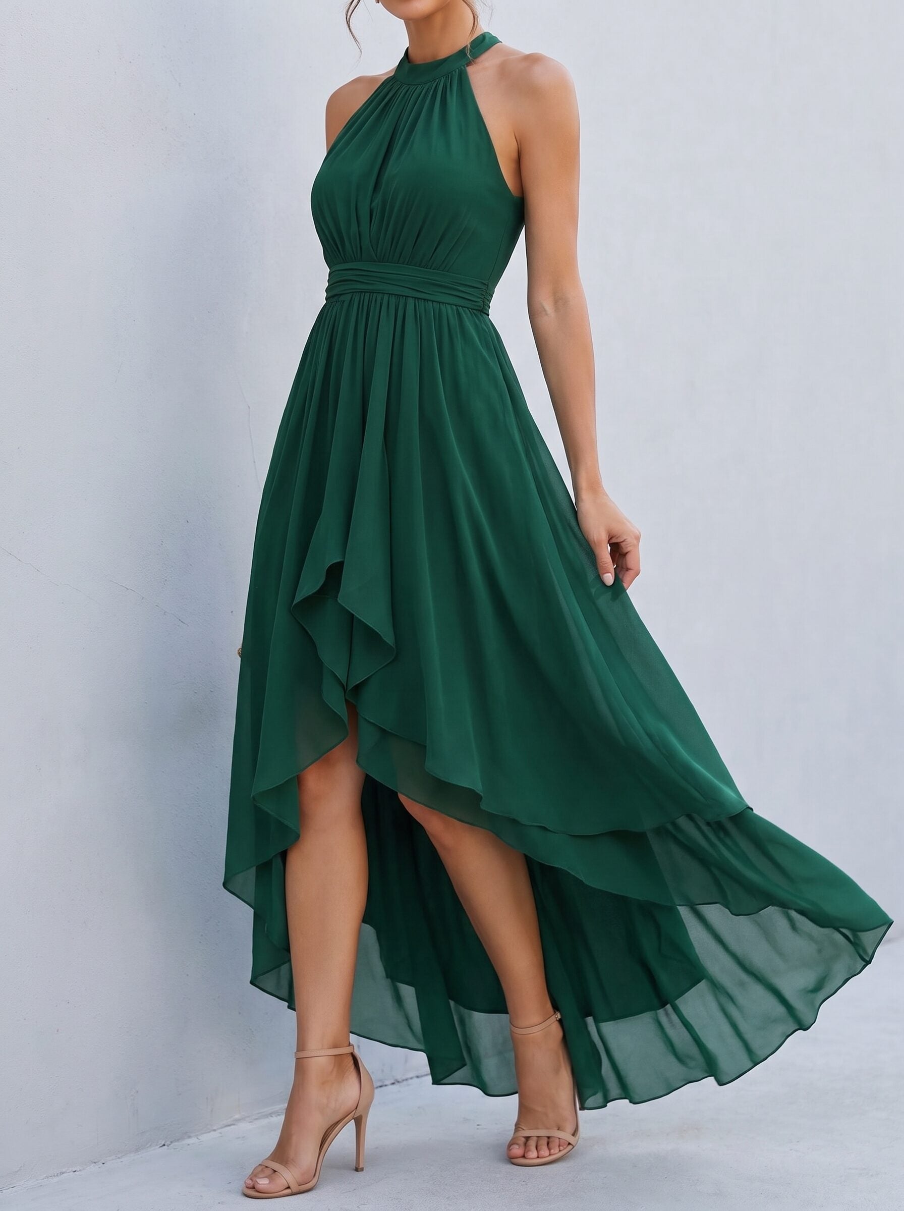 Women's Halter Neck High-Low Chiffon Maxi Dress