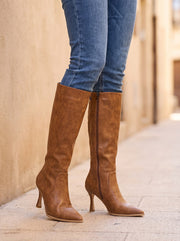 Women's Faux Suede Flare Heel Boots