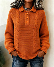 Women's Cable Knit Johnny Collar Polo Sweater