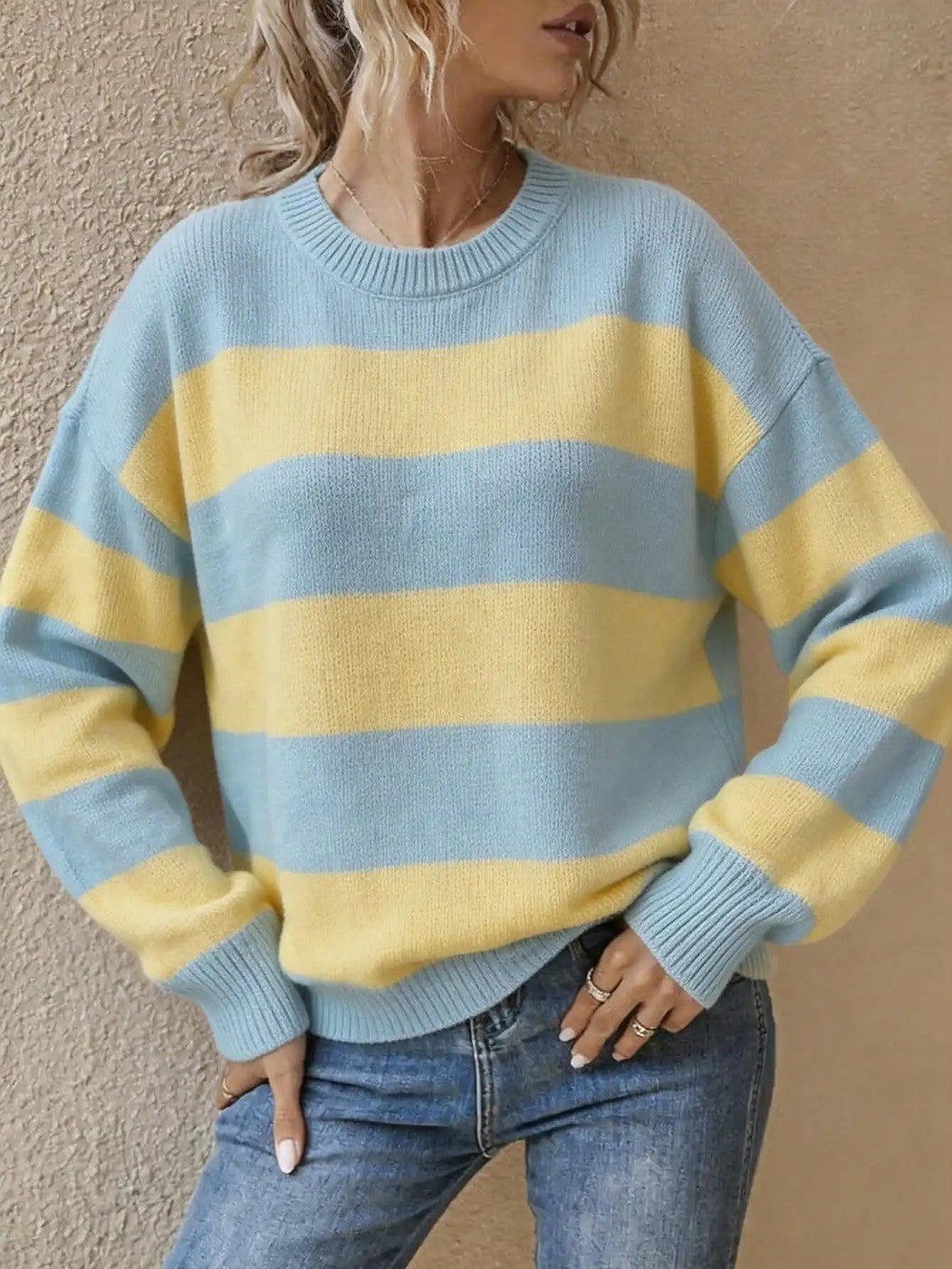 Women's Wide Stripe Drop Shoulder Sweater