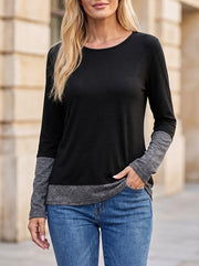 Women's Contrast Cuff Hem Long Sleeve Top