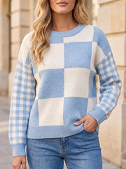 Women's Two Tone Check Drop Shoulder Pullover