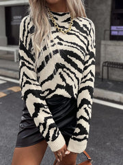 Women's Cropped Zebra Print Turtleneck Sweater