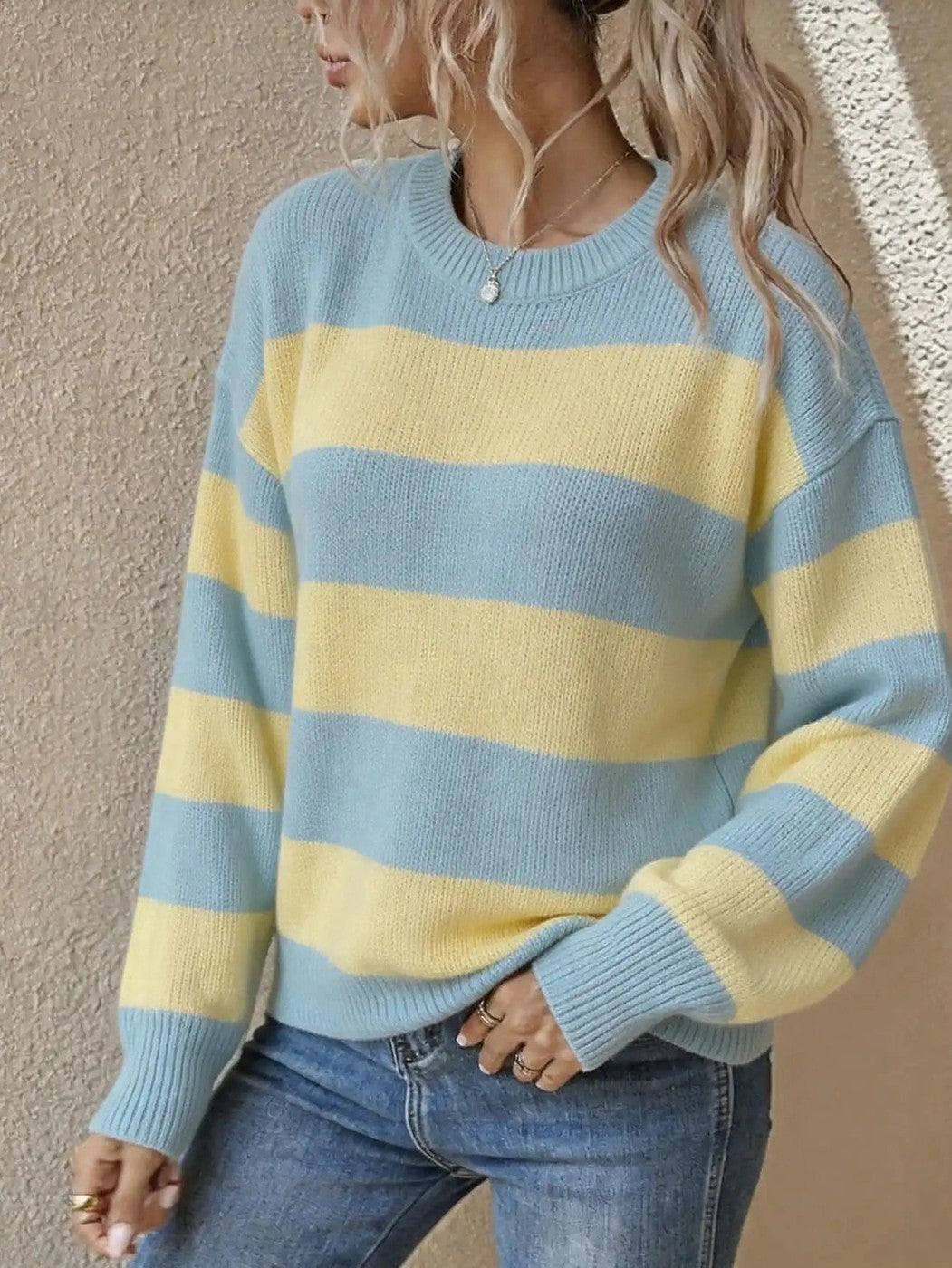 Women's Wide Stripe Drop Shoulder Sweater