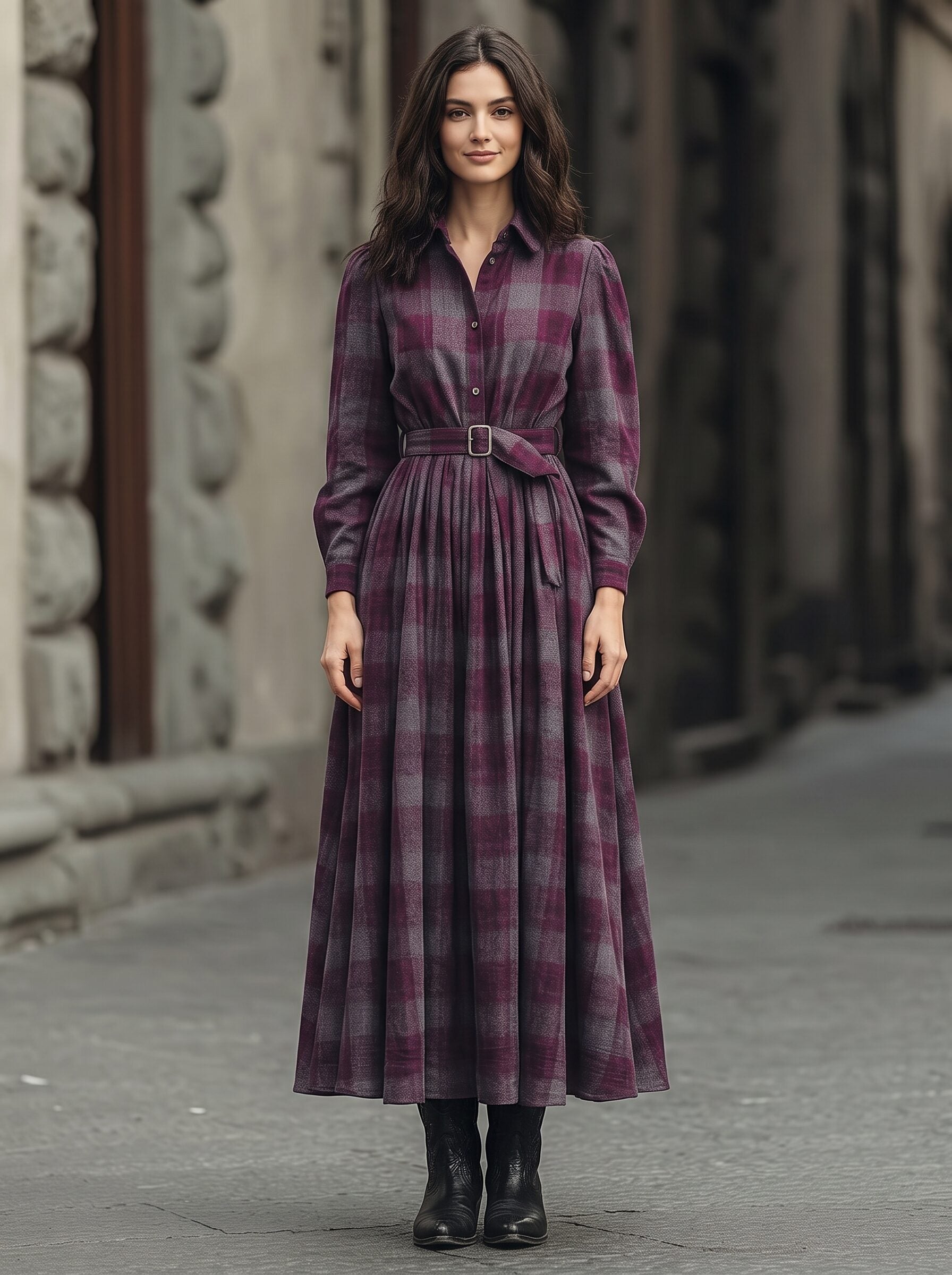 Women's Vintage Neckline Evening Dress in Plum