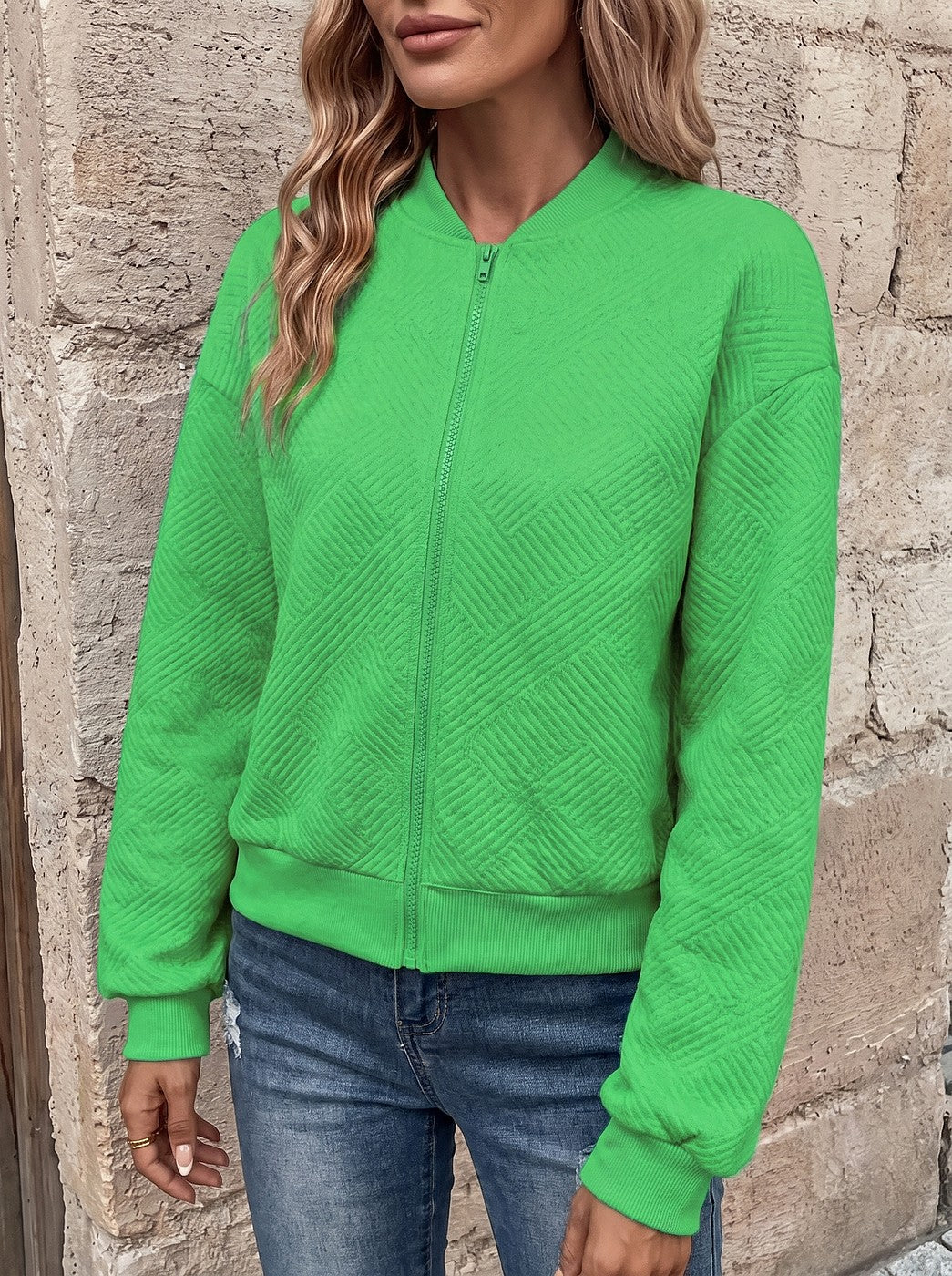 Women's Textured Sweater Knit Bomber Jacket