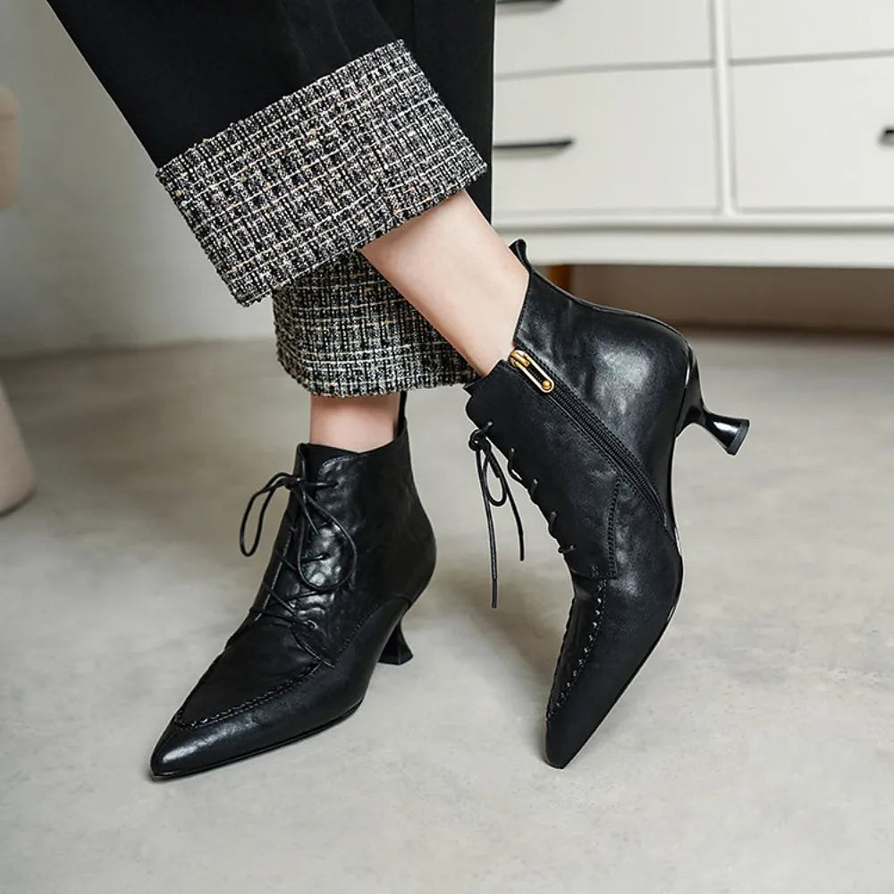 Women's Pointed Toe Lace Up Dress Booties