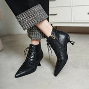 Women's Pointed Toe Lace Up Dress Booties